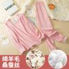 Conjunto de Ropa Interior Térmica de Lana para Hombre y Mujer Otoño e Invierno Cuello Redondo Forro de Felpa de Seda Engrosado Auto-Calentable Ropa de Base Otoñal y Pantalones Largos
