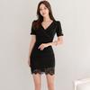 OL profissional Secretária Gola V elegante renda sexy saia de quadril cross-border roupas femininas estilo coreano novo vestido curto