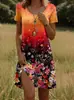 Nuevo vestido europeo y americano transfronterizo de cuello redondo y manga corta, vestido para mujer de comercio exterior con elementos de estampado indio, poliéster 6