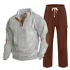 Cross-border masculino outono e inverno novo sportswear duas peças veludo cotelê botão henry camisa e calças retas terno casual