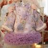 Ropa infantil Ningli para niñas, Hanfu 25, vestido cheongsam acolchado con forro polar y bordado chino de Año Nuevo para niñas pequeñas, color morado