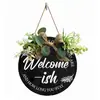 Guirnalda Redonda de Madera Transfronteriza Saludos de Bienvenida Listado Placa para Puerta de Interior y Exterior Arte de Pared Pintura Decorativa de Madera Colgante