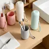 Copo de Lavar para Viagem, Copo de Escova de Dentes, Porta-Escova de Dentes Listrado, Copo de Enxaguante Bucal, Caixa de Armazenamento para Escova de Dentes e Pasta de Dentes, Conjunto de Kit Odontológico
