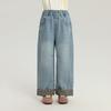 Pudding Haru Ropa Infantil Pantalones Vaqueros de Cuadros con Puño para Niñas Moda Nueva Otoño 2025 Pantalones Largos Versátiles para Niños