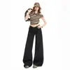 Jeans de pierna ancha para mujer, color Naranja Juvenil # Diseño de cintura inclinada original, tiro bajo, corte holgado, adelgazante, únicos y versátiles, pantalones de largo hasta el suelo