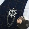 Broche estilo náutico de alta qualidade com borla de corrente e leme para homens e mulheres, distintivo de lapela âncora hipster japonês e coreano
