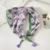 Pañuelo pequeño cuadrado de algodón y lino con borlas de 58 cm Protector de cuello Bufanda suave Pañuelo decorativo para la cabeza Pañuelo floral Retro Pequeño Fresco