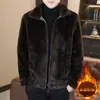 Abrigo casual de invierno de alta gama para hombre 2024 con forro polar engrosado, abrigo de piel de una pieza para hombre, cuello alto de doble cara, clip térmico