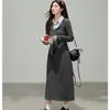 Vestido Polo Patchwork Listrado Botonê Falso Duas Peças Transfronteiriço para Mulheres, Estilo Comuter de Outono, Vestido Longo Evasê Plissado Ajustado na Cintura