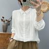 Nova Camisa Lisa Artística Vintage Outono/Inverno 2026 com Gola Sanfonada Ampla e Design de Manga Longa para Mulheres