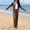 Moda Casual de Primavera 2026 para Mujer Conjunto de Color Sólido Chaqueta Cardigan Versátil Pantalones Rectos Conjunto de Dos Piezas