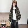 Cardigã Suéter Outono e Inverno para Meninas 2026 Novo Casual Estilo Coreano Suéter de Tricô Listrado Casaco para Meninas Mais Velhas