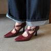Zapatos Mary Jane de Piel de Oveja con Tira Cruzada y Tacón Alto Estable de 8 cm 2025 Puntiagudos de Cuero Zapatos Individuales Talla de Mujer Reembolsables
