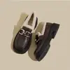 Mocasines gruesos de tacón plataforma estilo británico para mujer, nueva colección invierno 2026, piel suave, suela blanda, forrados de felpa para abrigar, versátiles zapatos de algodón