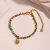 Pulseiras Redondas e de Aço Inoxidável Europeias e Americanas, Pulseiras Multicamadas à Prova d'Água com Pedras Naturais, Joias de Alta Qualidade 18K para Mulheres