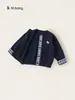 Blusa de Patchwork a Cuadros de Otoño Bangxuan para Niñas de Manga Larga Estilo Británico Retro Suéter de Punto para Niños Cárdigan Infantil