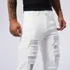 Jeans Blancos Ajustados Elásticos con Pedrería para Hombre Amazon 2024 Rasgados con Bolsillo Ajustados