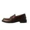 Mocasines de Cuero Genuino Estilo Old Money para Mujer 2026 Nuevos Zapatos Planos Pequeños de Cuero Británicos con Tacón Grueso y Moneda Dorada Pequeña