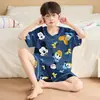 Pijama de verano para niños, fino de seda helada, manga corta y shorts, nuevo conjunto para padres e hijos con cuello en V, estampado de dibujos animados, ropa de casa para niños mayores
