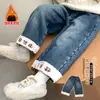 Pantalones de Forro Polar para Niñas Invierno 2025 Nueva Versión Coreana Jeans con Forro Polar Integrado para Niños Pantalones Rectos de Invierno Modernos