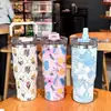 Copo Térmico de Aço Inoxidável Portátil à Prova de Vazamento para Uso Externo com Padrão Floral, Alça Rígida e Duas Opções de Beber, Personalizável para Atacado