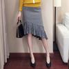 En Stock Otoño Nuevo Estilo Coreano Elegante Cintura Alta Ajustado Cola de Pez Falda Chic Versátil de Punto Midi para Mujer