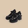 Tacones Altos para Mujer Tacón Grueso Mibai Zapatos Mary Jane Plataforma de Suela Gruesa Cabeza Redonda Zapatos Pequeños de Cuero JK Lori Japoneses