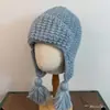 Gorro con Orejeras de Hilo Grueso Trenzado con Borlas Ins Lindo Estilo Coreano Gorro de Punto Acanalado Otoño e Invierno para Niñas Gorro de Aviador