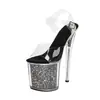 Sapatos de Plataforma de Cristal Altíssimos Sexy Europeus e Americanos Plus-Size com Lantejoulas Transfronteiriços de 20cm Moda Feminina Passarela Boate