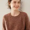 Otoño e Invierno Nuevo Suéter de Cachemira Tejido de Manga Larga con Cuello Redondo y Hilo Floral, Jersey de Color Puro, Top Versátil y a la Moda, Holgado y Relajado