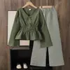 Conjunto para Meninas Roupas Infantis Transfronteiriças 2026 Primavera Novo Design Mangas Sino Laço na Cintura Ajuste na Cintura Calça de Pernas Largas