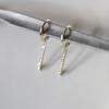 Pendientes elegantes de plata de ley S925 chapados en oro para mujer con hebilla de diamante Rai de un solo carácter, finos y rectos.