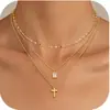 Colar Europeu e Americano Banhado a Cobre com Zircônia Transfronteiriço, Colar Camadas Cruzadas em Forma de Gota da Moda de Luxo Leve para Mulheres