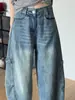 Light blue curved hem jeans for women, 2026 spring/autumn new style, high-waisted, slimming, stylish high street workwear wide-leg pants