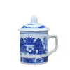 Taza de Agua de Cerámica Jingdezhen con Tapa, Taza de Porcelana Azul y Blanca, Taza para Sala de Reuniones de Oficina, Taza de Té Anticuada para Sala de Ajedrez y Cartas para Uso en Casa