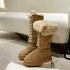 Botas de Neve Cano Alto para Mulheres, Novo Estilo Inverno 2026, Com Cadarço, Camurça, Quente, Sola Grossa, Super Estilosas, Botas Longas Acima do Joelho