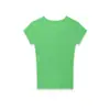 Atacado de roupas femininas transfronteiriças 2026 primavera novo moda estilo europeu e americano simples gola redonda cor sólida canelado manga curta blusa de tricô