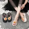 Chinelos de Verão Estilo Étnico para Mulheres, Tiras de Tecido Cetim Boêmio, Salto Plataforma Casual, Chinelos Florais de Praia para Mulheres