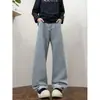 Jeans masculinos Cleanfit em denim com lavagem vintage, para primavera e outono, estilo americano high street, calças compridas largas retas soltas para jovens