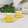 Série Céu Estrelado Colorido da D Conjunto de Xícara Dupla e Pires Amarelo Padrão de Desenho Animado Fofo Par de Amigos Casal Presente