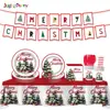 Set de fiesta navideña: platos de papel desechables, vasos de papel, mantel, banderines y decoraciones para fiestas