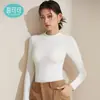 Nueva Camiseta Base de Cuello Medio Alto Otoño/Invierno para Mujer, Lana y Seda, Alta Elasticidad, Adelgazante, Sensación de Piel Desnuda, Amigable con la Piel, Alta Elasticidad, Top Cálido
