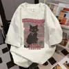 Verão 2025 Novo Estilo Retrô Grafite Gato Preto Estampa de Letras Camiseta de Manga Curta Estilo Casal Casual Solto Top Tendência