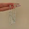 Nuevos Pendientes Largos con Borlas de Gota de Agua Sabor Menta Moda Pequeños Frescos Elegantes Pendientes de Ojo de Gato Color Azul Neblina para Mujer