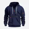 Suéter con capucha cálido de forro polar para hombre, de moda deportiva casual, con cremallera y múltiples bolsillos, nuevo de Amazon para otoño e invierno, transfronterizo