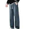 Jeans para hombre estilo americano verano 2025 delgados cintura elástica holgados rectos casuales pantalones largos jeans para hombre