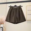 Shorts de Lã Estilo Coreano Versátil Calça Casual Outono Inverno Feminina Cintura Alta Emagrecedor Linha A Perna Larga