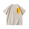 Pantalones de Algodón de Doble Hilo de 260 g en Color Contrastante con Bolsillo de Solapa con Cremallera Estilo Japonés Camiseta de Cuello Redondo Pesada Marca de Moda para Hombre Manga Corta Holgada Oversize
