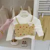 Bolo de creme Leenbaby! Conjunto original de duas peças para meninas: top amarelo de bolinhas e calça amarela pantalona