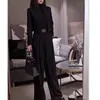 88262 Damei Ai Yuan 2023 Primavera y Otoño Nueva Chaqueta Corta de Manga Larga Pantalones Largos de Pierna Ancha de Cintura Alta Moda Femenina Negra